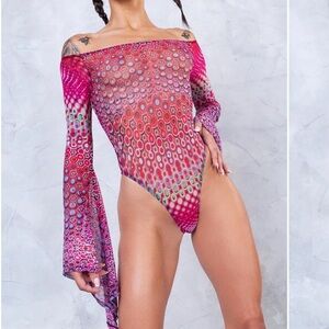 Vibrant Pink Patterned Women's Bodysuit